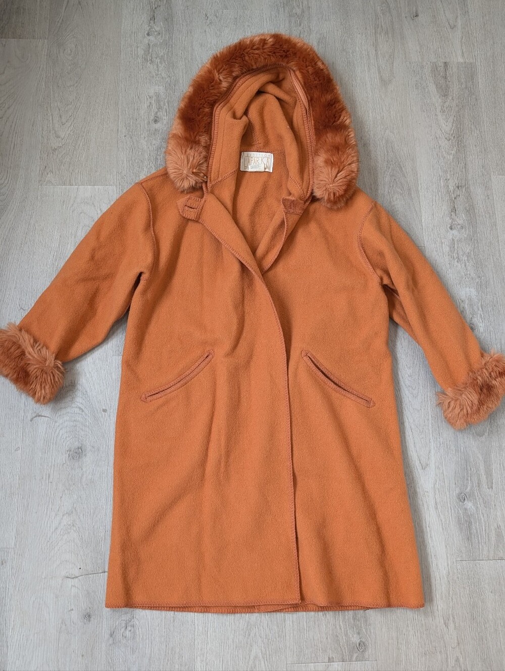 Vintage Rare Linda Lundstrom Laparka Orange 100% Wool Women Coat Headband Sz 12 - Picture 2 of 14